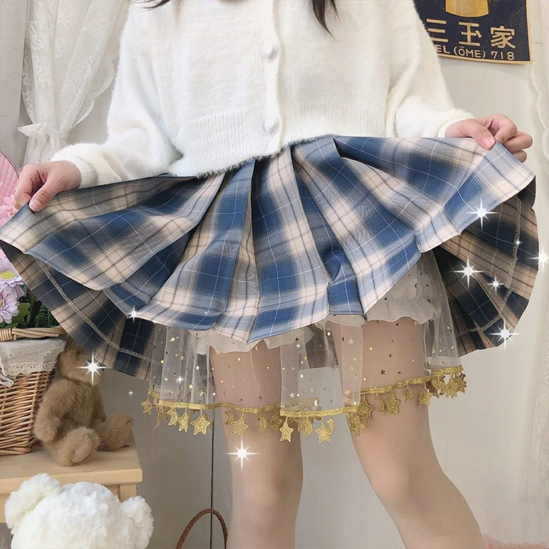 JK 안전 바지 레깅스 일본 학교 스타일 카와이 여성 레이스 별 호박 바지 여름 얇은 반바지 메쉬 로리타 스커트